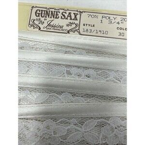 Gunne Sax Lace Trim 1970s Double Stack Lace Satin White 12yds x 1.75” Vintage
